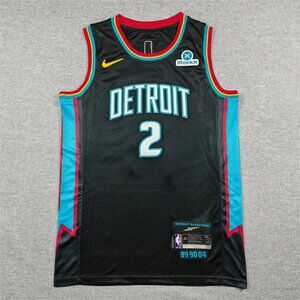 Detroit #2 Basketball Jersey – Black Teal Red Retro Style Sports Jersey – Unisex